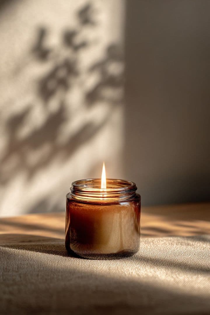 A candle burning in soft evening light