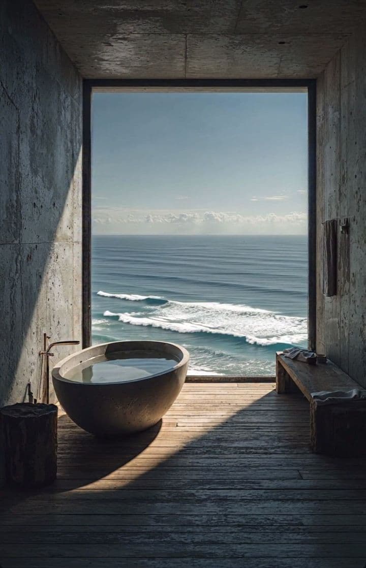A bath overlooking the ocean