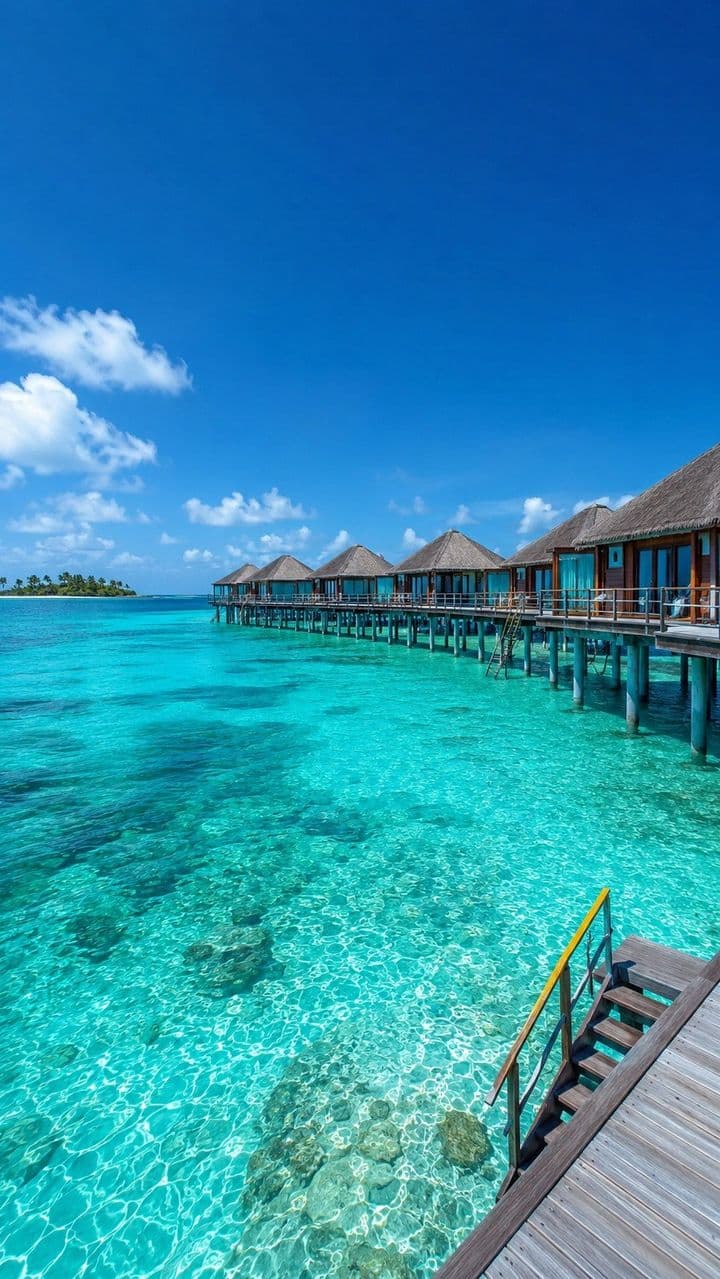Overwater villas on a turquoise sea